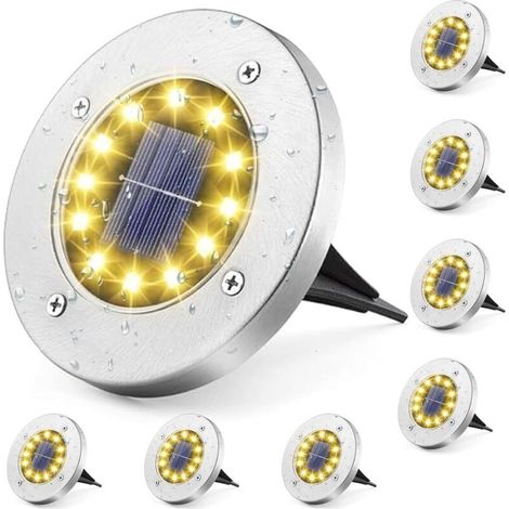 Solar Lights Outdoor, 8 Pack 12 LED Solar Ground Lights, Decorative Lights IP65 Waterproof Solar Pathway Lights Perfect for Garden, Yard, Lawn, Park, Patio (Warm White) (1/5)