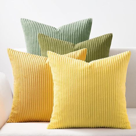 Set of 4 Cushion Covers 40x40cm, Green Striped Corduroy Gradient, Living Room/Bedroom Decoration (1/5)