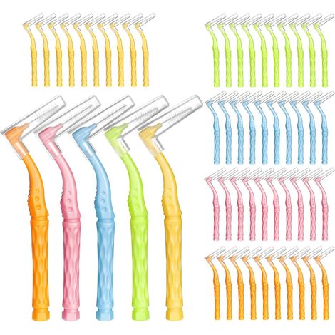 Packung mit 50 L-förmigen Interdentalstäbchen, erhältlich in 5 Größen und mit rutschfestem Griff. Geeignet für optimale Mundhygiene, auch mit Zahnspange. Erhältlich in 5 Farben. (1/5)