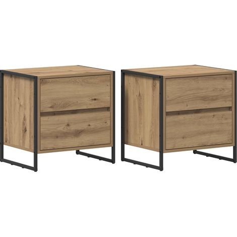 Maison Exclusive - Mesa de Noche con cajón 2 pcs Roble Artesanal