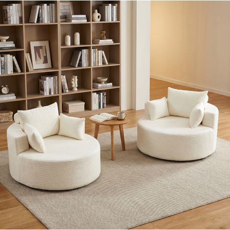 Sessel aus Chenille ohne Montage mit Rückenkissen Beige OKMYHOME (1/5)
