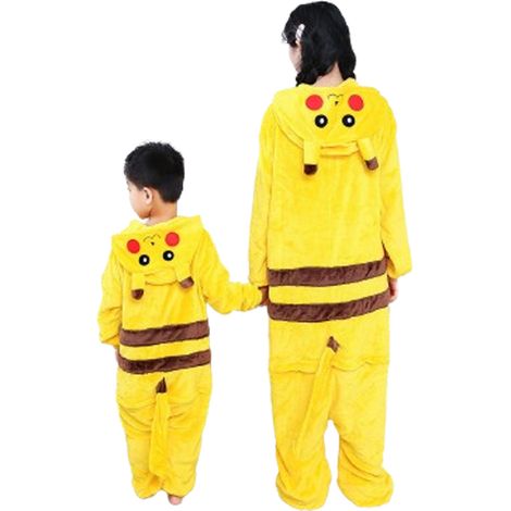 Combinaison enfant, déguisement, pyjama animal, robe de nuit, sweat à capuche, vêtement de nuit, cosplay, costume de Mardi Gras, Noël, Halloween (Pikachu) (1/5)