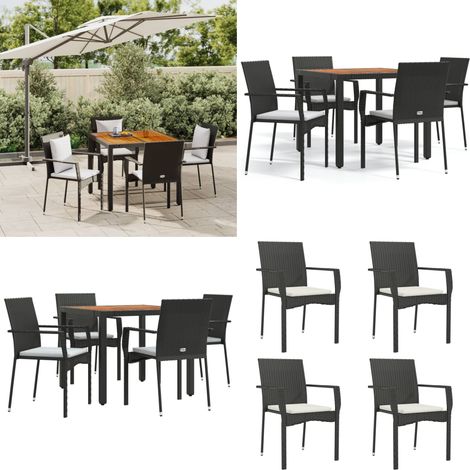 5-tlg. Garten-Essgruppe mit Kissen Schwarz Poly Rattan - Garten Essgruppe - Garten Essgruppen - Home & Living (1/5)