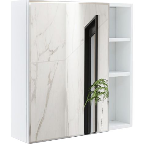 Wandspiegelschrank 55 x 13 x 56 cm Weiß HDF mit Sicherheitsglastür (1/5)