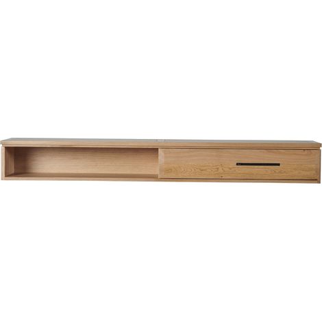Hellin – Étagère suspendue chêne massif 160 cm – 1 porte coulissante – Niche ouverte 77,5 x 25 x 15 cm – Design moderne élégant (1/5)