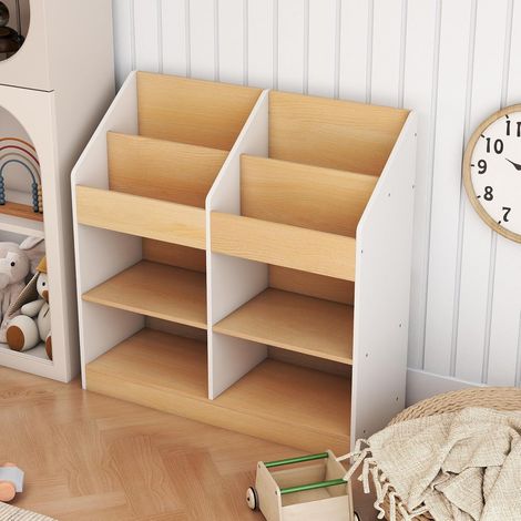 COSTWAY Libreria per Bambini con Anti-inversione, Organizzatore per Libri e Giocattoli con 4 Cubi Verticali e 4 Scomparti, Scaffale in Legno per Cameretta e Sala Giochi, 80 x 29,5 x 80 cm