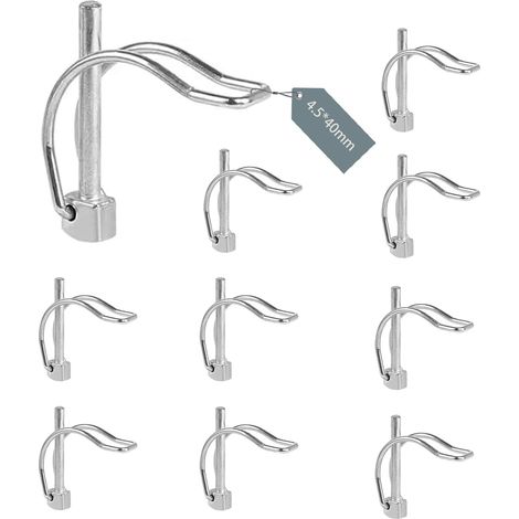 10 pezzi di perni di bloccaggio a tubo, Ø4,5x40mm, perni di sicurezza a forma di D, in acciaio al carbonio zincato per rimorchi e cura del prato. (1/5)