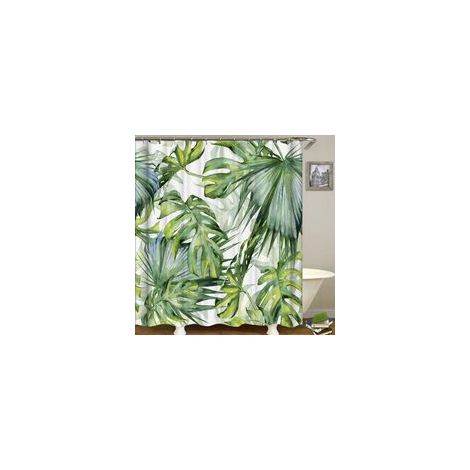 JSSEVN- Rideau de Douche Jungle Tropical Paume Plant Rideaux de Douche Originaux Anti Moisissure Vert Tissu avec 12 Crochets (90cm ×180cm) (1/5)