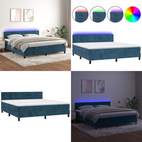 Sommier à lattes de lit avec matelas LED Bleu foncé 180x200 cm - Lit Plateforme - Lit Design - Lit Velours - Lit Avec Éclairage Led - Sommier Tapissier - Home & Living (1/5)