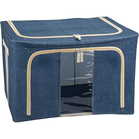 Scatola cambio stagione rigida box in tessuto salvaspazio per armadio con doppia cerniera -40 x 50 x h 22 cm / Blu (1/4)