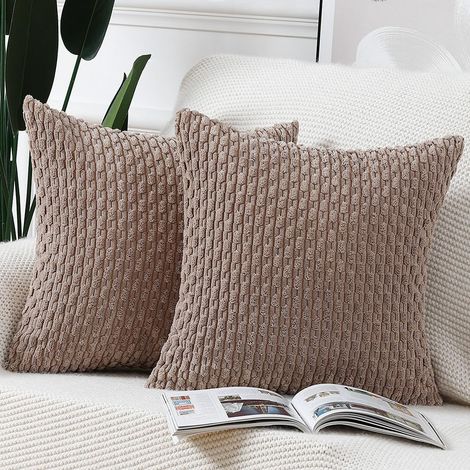 2er-Set gestreifte Kissenbezüge aus Cord im Bohème-Stil – Weiche und dekorative Kissenbezüge für Schlafzimmer oder Sofa – Braun, 40 x 40 cm (1/5)