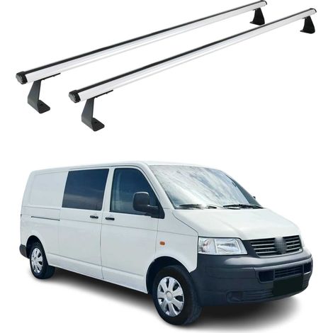 OMAC Barres de toit Heavy Duty compatibles avec VW T5 T6 Transporter Multivan Caravelle 2003-2024 – 2 barres – Aluminium Argent (1/4)