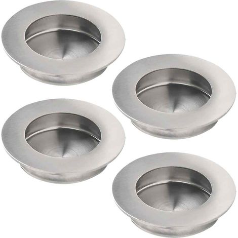 Lot de 4 poignées rondes coulissantes pour porte de placard, diamètre 50 mm, en acier inoxydable brossé, à encastrer, style porte de grange.