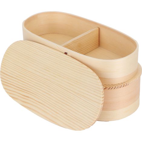 Boîte à lunch style japonais en bois, idéale pour les étudiants et les travailleurs (19 x 10 x 9,5 cm), coloris bois. (1/5)