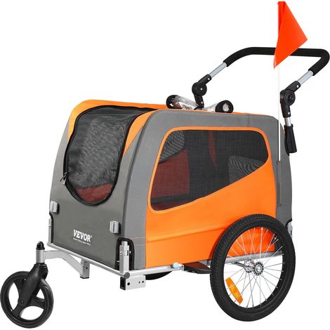 Remorque vélo chien 2 en 1 30 kg, poussette et chariot, cadre pliable roues rapide, coupleur universel, réflecteurs, orange (1/5)