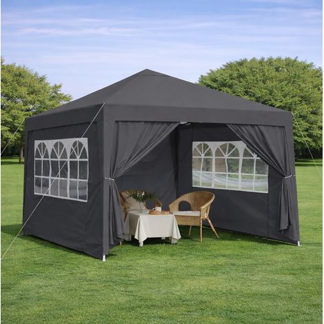 Tente de jardin pliante 3x3 m en métal noir, facile à monter pour jardin et camping FLORAGRACE (1/5)