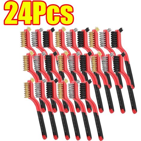 (B-24 pièces (8 ensembles)) Brosse de nettoyage en laiton, métal laiton/acier inoxydable/nylon, adaptée aux hottes à gaz, dégraisse et élimine les taches, outil de nettoyage des plaques de cuisson (1/4)