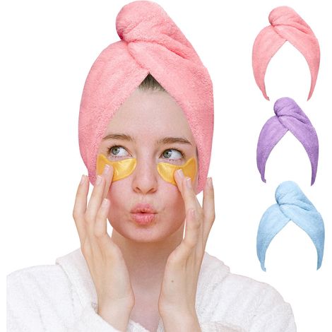 3er-Set Mikrofaser-Haarturbanhandtücher, schnelltrocknend, super saugfähig, mit Knopfverschluss für lockiges oder langes Haar