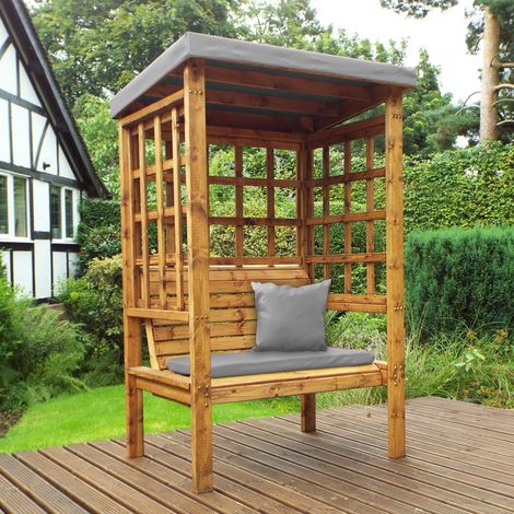 Bramham Two Seat Arbour - W121 x D82 x H196 cm - Fully Assembled - Grey Cushion and Roof Cover Included (1/5)