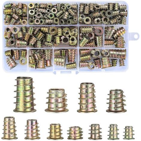 230 Pièces Insert Fileté Bois, Alliage de Zinc Hexagonale Écrous Inserts Filetage Extérieur, M4/M5/M6/M8/M10 Écrous à Six Pans Creux, Écrous à Enfoncer pour Inserts Filetés de Meubles en Bois (1/5)