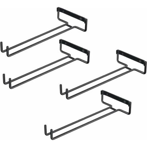 4PCS Accroche-verres pour Étagère Support De Verre en ferPour 4 Verres Support dAffichage Mural En Verre à Vin Porte-Verre à lEnvers Pour Armoires à Vin, Bars, Cuisines (Noir)