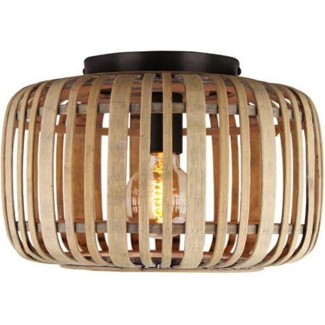 Plafonnier Brilliant Woodrow 32cm marron clair, métal/bambou, 1x A60, , 60W (1/3)