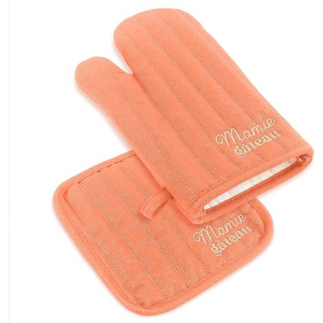 Set gant et manique de cuisine mamie gâteau orange pailleté