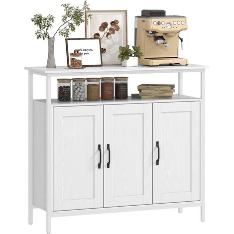 HOMCOM Industrial Kitchen Sideboard with Open Shelf & 2 Cabinets, White