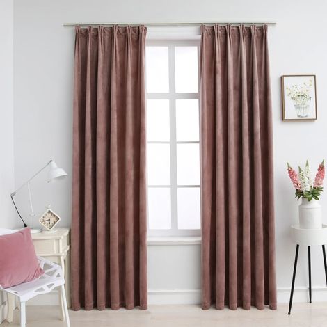 Cortinas opacas ganchos 2 pzas terciopelo rosa viejo 140x225 cm vidaXL