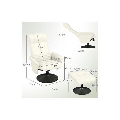 Fauteuil relax crème pivotant avec repose-pieds, dossier inclinable et revêtement en microfibre, supporte 150 kg (1/5)