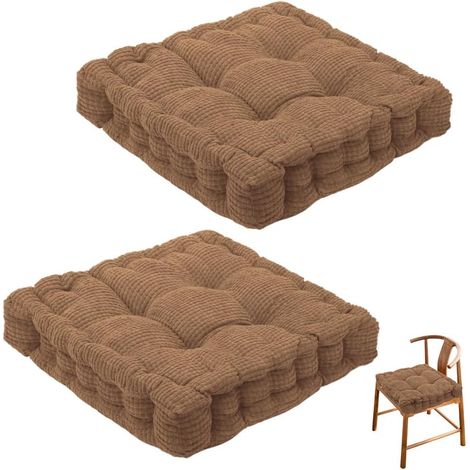 Lot de 2 Coussins de Chaise, Coussin d’Assise 40 40 Cm pour Intérieur Et Extérieur, Coussins Épais pour Sol Coussin de Siège De Chaise Convient pour La Maison, Le Jardin (Brun)