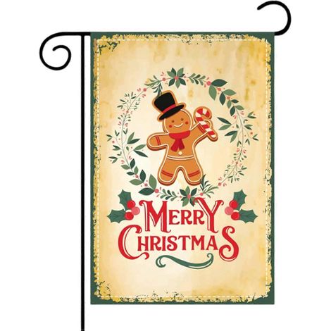 Drapeau de Noël de jardin 30 x 45 cm, double face, décorations de Noël extérieures, bonhomme en pain d'épice (1/5)