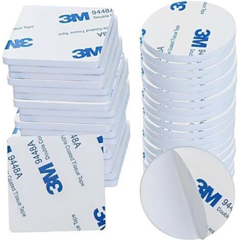 Double Face Extra Fort, Ruban AdhéSif Double Face Robuste, Ruban Mousse Pour Maison, Bureau, DéCoration, Accroche Tableau Sans Percer, 20 PièCes Carré 30 X 30mm & 20 PièCes Rond 30 X 30mm(White)