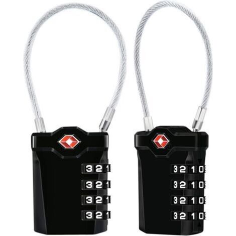 Lot de 2 cadenas à code 4 chiffres pour bagages – Serrures antivol avec câble flexible de 14 cm, compatibles valises, sacs à dos, sacs de voyage et autres bagages (noir) (1/5)
