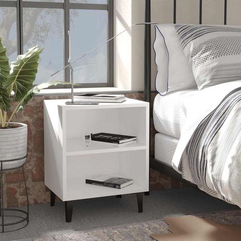 vidaXL Tables de chevet avec pieds en métal 2 pcs blanc 40x30x50 cm (1/5)