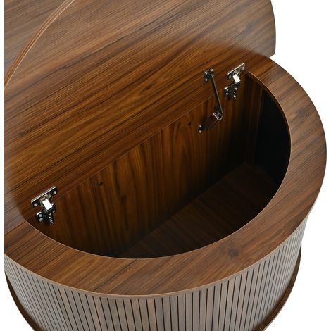 Tavolino da caffè rotondo 88x88x53.5 cm, piano ribaltabile e altezza regolabile, contenitore, MDF color noce (1/5)