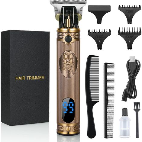 Tondeuse Cheveux Hommes, Tondeuse Barbe Electriques Sans Fil Tondeuse à Cheveux T-Blade Rasoir Kit Recharge Tondeuse avec écran LED Rechargeable USB, 3 Peignes de Guidage(Or) (1/5)