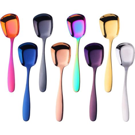 Ensemble de 8 Cuillères à Dessert et à Soupe/Café, Acier Inoxydable Colorées