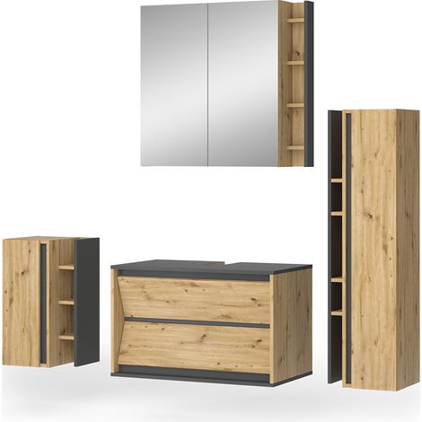 Set di mobili da bagno Edelin, Antracite/Rovere artigianale, 4 pezzi, Vicco (1/5)