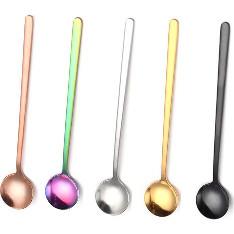 Cuillère À Café - En Acier Inoxydable - Pour Café Sucre Glace Dessert - 5 Pièces Colorées (1/5)