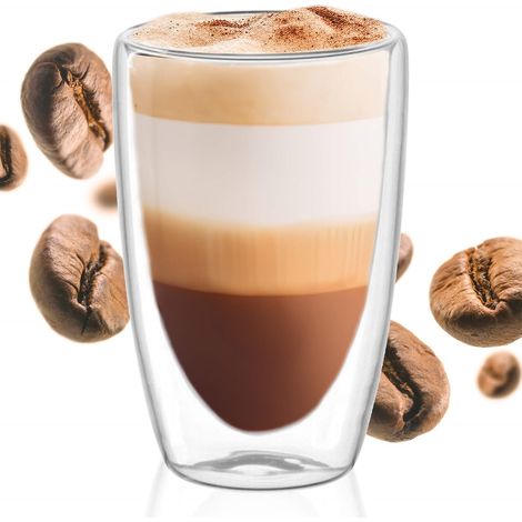 2x THERMOGLAS FÜR LATTE KAFFEE TEE MIT DOPPELBODEM 480ml GESCHENK (1/5)