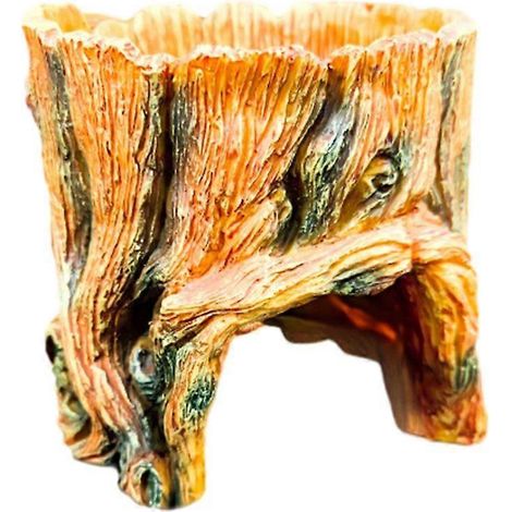 Statue de souche d'arbre factice, cachette pour reptiles, gamelle pour dragon barbu (1/4)