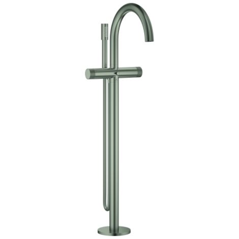 Robinet mitigeur de baignoire sur pied Atrio Private C. 25229 avec commande par bouton-poussoir, acier satiné (1/2)
