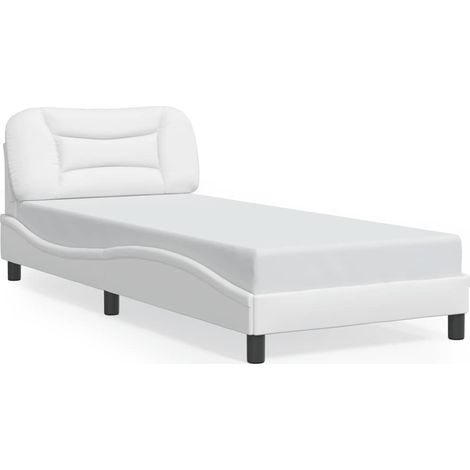 Lit simple  Lit adulte  Cadre de lit sans matelas Hvar blanc 90x190 cm similicuir (1/5)