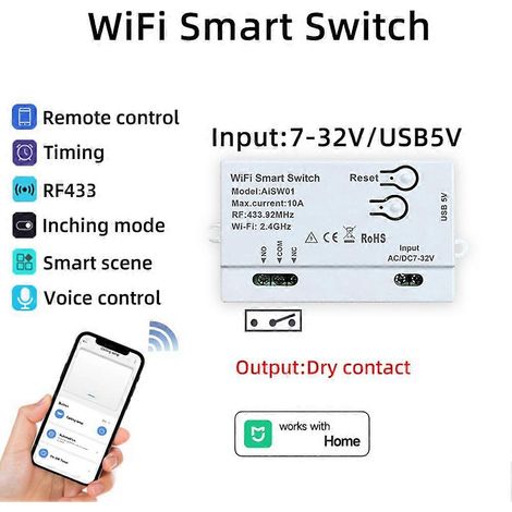 Module domotique Smartlife pour Xiaomi Home : interrupteur intelligent WiFi, minuterie DIY, télécommande intelligente 7-32 V, convertisseur WiFi et RF433 (1/5)