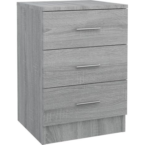 Mesita de noche con 3 cajones 38 x 35 x 56 cm madera contrachapada gris DEC034593