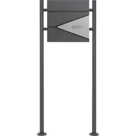 ECD Germany Standbriefkasten mit Zeitungsfach, Design Briefkasten mit Pfosten, Briefkastenanlage, Briefkastenständer Anthrazit 120 cm Edelstahl, Postkasten Anthrazit-Silber Edelstahl pulverbeschichtet