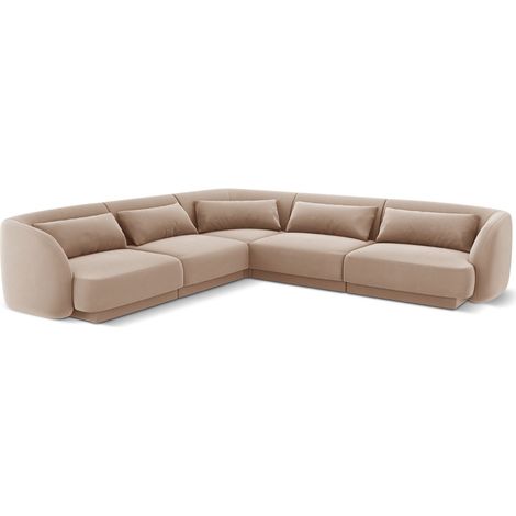 Canapé d'angle symétrique 5 places en velours beige (1/5)