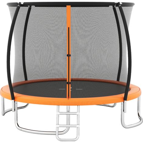 Trampoline Exterieur Enfant Adulte Ø305 cm, Trampoline Jardin avec Filet de Sécurité, Cadre en Acier Galvanisé, Échelle, Orange, pour 3 Ans+ (1/5)