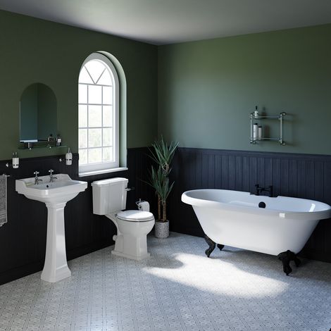 Wholesale Domestic Chelsea White 560mm Basin and 1695mm Freestanding Bathroom Suite with Matt Black Claw Feet (1/4)